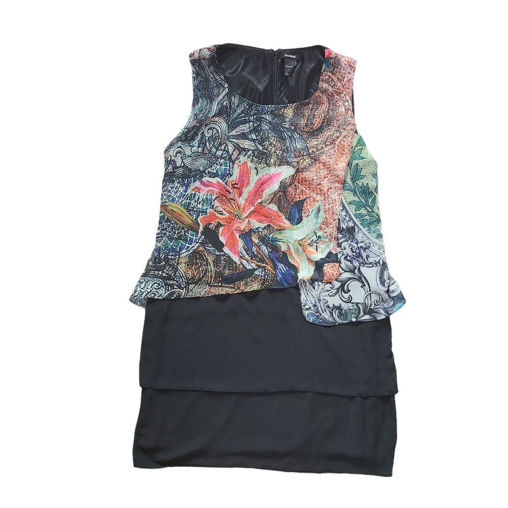 Desigual Art-to-Wear Maximalist Floral Print Shift Dress Womens Size L Whimsical